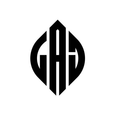 Dairesel ve elips şekilli LAJ daire harf logosu tasarımı. LAJ elips harfleri tipografik tarzda. Üç baş harf daire şeklinde bir logo oluşturuyor. LAJ Çember Amblemi Soyut Monogram Harf İşaretleme Vektörü.