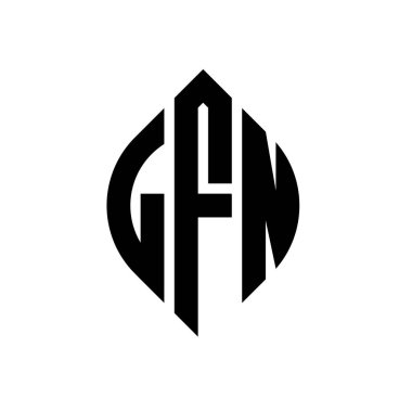 Çember ve elips şekilli LFN daire harf logosu tasarımı. Tipografik biçimli LFN elips harfleri. Üç baş harf daire şeklinde bir logo oluşturuyor. LFN Çember Amblemi Soyut Monogram Harf İşaretleyici Vektörü.