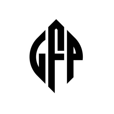 Çember ve elips şekilli LFP daire harf logosu tasarımı. Tipografik biçimli LFP elips harfleri. Üç baş harf daire şeklinde bir logo oluşturuyor. LFP Çember Amblemi Soyut Monogram Harf İşaretleyici Vektörü.