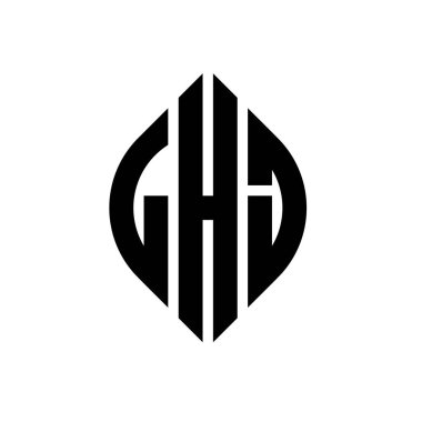 Çember ve elips şekilli LHJ daire harf logosu tasarımı. Tipografik biçimli LHJ elips harfleri. Üç baş harf daire şeklinde bir logo oluşturuyor. LHJ Çember Amblemi Soyut Monogram Harf İşaretleyici Vektörü.