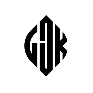 Çember ve elips şekilli LJK daire harf logosu tasarımı. Tipografik biçimli LJK elips harfleri. Üç baş harf daire şeklinde bir logo oluşturuyor. LJK Çember Amblemi Soyut Monogram Harf İşaretleyici Vektörü.