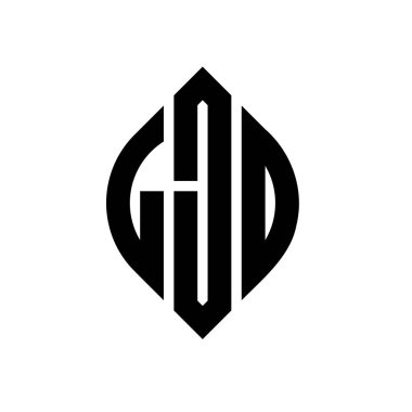 Çember ve elips şekilli LJO daire harf logosu tasarımı. Tipografik biçimli LJO elips harfleri. Üç baş harf daire şeklinde bir logo oluşturuyor. LJO Çember Amblemi Soyut Monogram Harf İşaretleyici Vektörü.