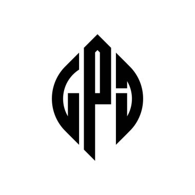 Çember ve elips şekilli LPJ daire harf logosu tasarımı. Tipografik biçimli LPJ elips harfleri. Üç baş harf daire şeklinde bir logo oluşturuyor. LPJ Çember Amblemi Soyut Monogram Harf İşaretleyici Vektörü.