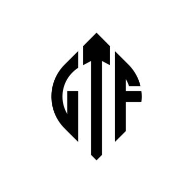Çember ve elips şekilli LTF daire harf logosu tasarımı. Tipografik biçimli LTF elips harfleri. Üç baş harf daire şeklinde bir logo oluşturuyor. LTF Çember Amblemi Soyut Monogram Harf İşaretleyici Vektörü.