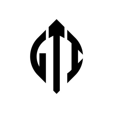 Çember ve elips şekilli LTI daire harf logosu tasarımı. Tipografik şekilli LTI elips harfleri. Üç baş harf daire şeklinde bir logo oluşturuyor. LTI Çember Amblemi Soyut Monogram Harf İşaretleyici Vektörü.