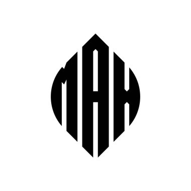 Çember ve elips şekilli MAX daire harf logosu tasarımı. Tipografik biçimli MAX elips harfleri. Üç baş harf daire şeklinde bir logo oluşturuyor. MAX Çemberi Amblemi Soyut Monogram Harf İşaretleyici Vektörü.