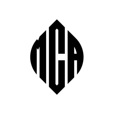 Çember ve elips şekilli MCA daire harf logosu tasarımı. Tipografik şekilli MCA elips harfleri. Üç baş harf daire şeklinde bir logo oluşturuyor. MCA Çember Amblemi Soyut Monogram Harf İşaretleme Vektörü.