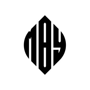 Çember ve elips şekilli MBY daire harf logosu tasarımı. Tipografik biçimli MBY elips harfleri. Üç baş harf daire şeklinde bir logo oluşturuyor. MBY Çemberi Amblemi Soyut Monogram Harf İşaretleme Vektörü.