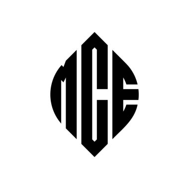 Çember ve elips şekilli MCE yuvarlak harf logosu tasarımı. Tipografik biçimli MCE elips harfleri. Üç baş harf daire şeklinde bir logo oluşturuyor. MCE Çember Amblemi Soyut Monogram Harf İşaretleyici Vektörü.