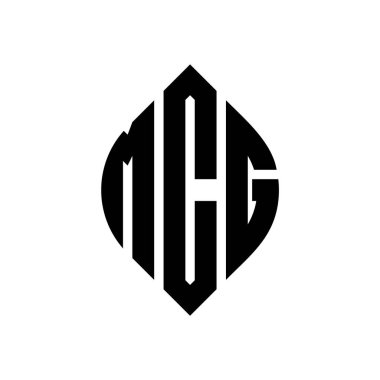 Çember ve elips şekilli MCG daire harf logosu tasarımı. Tipografik biçimli MCG elips harfleri. Üç baş harf daire şeklinde bir logo oluşturuyor. MCG Çember Amblemi Soyut Monogram Harf İşaretleyici Vektörü.