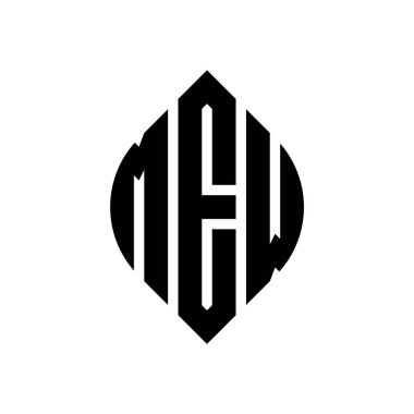 Çember ve elips şekilli MEW daire harf logosu tasarımı. Tipografik biçimli MEW elips harfleri. Üç baş harf daire şeklinde bir logo oluşturuyor. MEW Çember Amblemi Soyut Monogram Harf İşaretleme Vektörü.