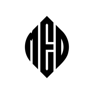 Çember ve elips şekilli MEO daire harf logosu tasarımı. Tipografik biçimli MEO elips harfleri. Üç baş harf daire şeklinde bir logo oluşturuyor. MEO Çember Amblemi Soyut Monogram Harf İşaretleme Vektörü.
