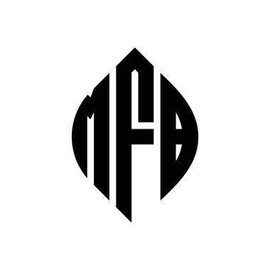 Çember ve elips şekilli MFB daire harf logosu tasarımı. Tipografik biçimli MFB elips harfleri. Üç baş harf daire şeklinde bir logo oluşturuyor. MFB Çember Amblemi Soyut Monogram Harf İşaretleyici Vektörü.