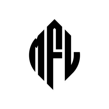 Çember ve elips şekilli MFL daire harf logosu tasarımı. Tipografik biçimli MFL elips harfleri. Üç baş harf daire şeklinde bir logo oluşturuyor. MFL Çember Amblemi Soyut Monogram Harf İşaretleyici Vektörü.