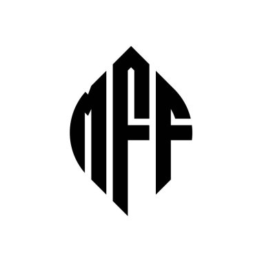 Çember ve elips şekilli MFF daire harf logosu tasarımı. MFF elips harfleri tipografik tarzda. Üç baş harf daire şeklinde bir logo oluşturuyor. MFF Çember Amblemi Soyut Monogram Harf İşaretleyici Vektörü.