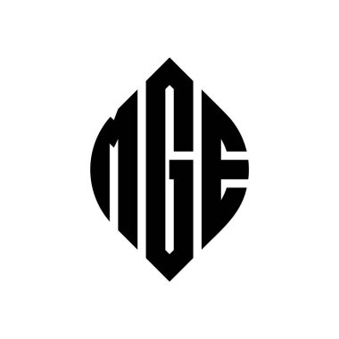 Çember ve elips şekilli MGE daire harf logosu tasarımı. Tipografik biçimli MGE elips harfleri. Üç baş harf daire şeklinde bir logo oluşturuyor. MGE Çember Amblemi Soyut Monogram Harf İşaretleyici Vektörü.