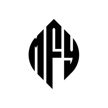 Çember ve elips şekilli MFY daire harf logosu tasarımı. Tipografik biçimli MFY elips harfleri. Üç baş harf daire şeklinde bir logo oluşturuyor. MFY Çember Amblemi Soyut Monogram Harf İşaretleyici Vektörü.