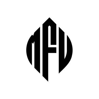 Çember ve elips şekilli MFU harf logosu tasarımı. MFU elips harfleri tipografik tarzda. Üç baş harf daire şeklinde bir logo oluşturuyor. MFU Çember Amblemi Soyut Monogram Harf İşaretleyici Vektörü.