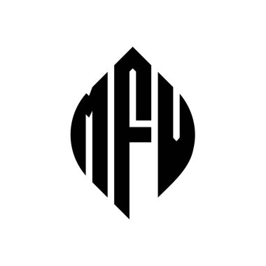 Çember ve elips şekilli MFV daire harf logosu tasarımı. Tipografik biçimli MFV elips harfleri. Üç baş harf daire şeklinde bir logo oluşturuyor. MFV Çember Amblemi Soyut Monogram Harf İşaretleyici Vektörü.