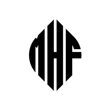 Çember ve elips şekilli MHF daire harf logosu tasarımı. Tipografik biçimli MHF elips harfleri. Üç baş harf daire şeklinde bir logo oluşturuyor. MHF Çember Amblemi Soyut Monogram Harf İşaretleyici Vektörü.