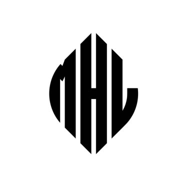 Çember ve elips şekilli MHL daire harf logosu tasarımı. Tipografik biçimli MHL elips harfleri. Üç baş harf daire şeklinde bir logo oluşturuyor. MHL Çember Amblemi Soyut Monogram Harf İşaretleyici Vektörü.