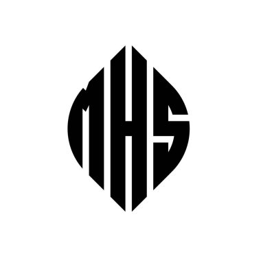 Çember ve elips şekilli MHS daire harf logosu tasarımı. Tipografik biçimli MHS elips harfleri. Üç baş harf daire şeklinde bir logo oluşturuyor. MHS Çember Amblemi Soyut Monogram Harf İşaretleyici Vektörü.