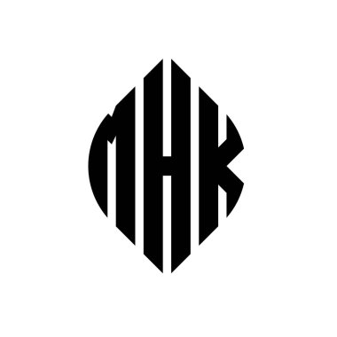 Çember ve elips şekilli MHK daire harf logosu tasarımı. Tipografik biçimli MHK elips harfleri. Üç baş harf daire şeklinde bir logo oluşturuyor. MHK Çember Amblemi Soyut Monogram Harf İşaretleyici Vektörü.