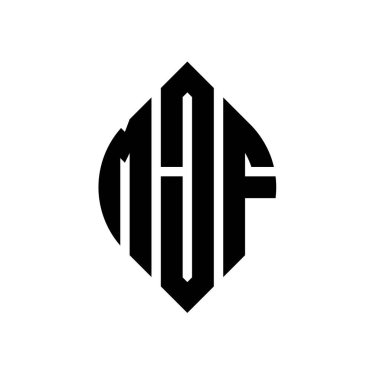 Çember ve elips şekilli MJF daire harf logosu tasarımı. Tipografik biçimli MJF elips harfleri. Üç baş harf daire şeklinde bir logo oluşturuyor. MJF Çember Amblemi Soyut Monogram Harf İşaretleyici Vektörü.