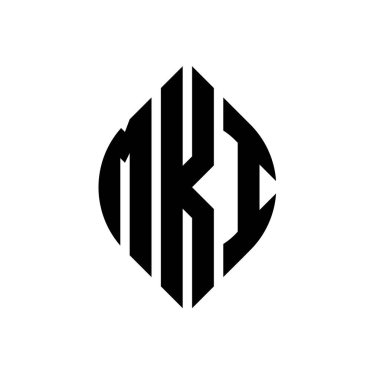 Çember ve elips şekilli MKI daire harf logosu tasarımı. Tipografik şekilli MKI elips harfleri. Üç baş harf daire şeklinde bir logo oluşturuyor. MKI Çember Amblemi Soyut Monogram Harf İşaretleyici Vektörü.