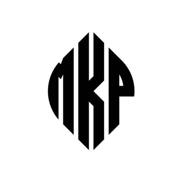 Çember ve elips şekilli MKP daire harf logosu tasarımı. Tipografik biçimli MKP elips harfleri. Üç baş harf daire şeklinde bir logo oluşturuyor. MKP Çember Amblemi Soyut Monogram Harf İşaretleyici Vektörü.