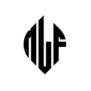 Çember ve elips şekilli MLF daire harf logosu tasarımı. Tipografik biçimli MLF elips harfleri. Üç baş harf daire şeklinde bir logo oluşturuyor. MLF Çember Amblemi Soyut Monogram Harf İşaretleyici Vektörü.