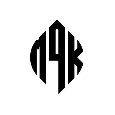 Çember ve elips şekilli MQK daire harf logosu tasarımı. Tipografik biçimli MQK elips harfleri. Üç baş harf daire şeklinde bir logo oluşturuyor. MQK Çember Amblemi Soyut Monogram Harf İşaretleyici Vektörü.