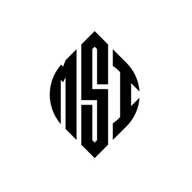 Çember ve elips şekilli MSI daire harf logosu tasarımı. Tipografik biçimli MSI elips harfleri. Üç baş harf daire şeklinde bir logo oluşturuyor. MSI Çemberi Amblemi Soyut Monogram Harf İşaretleyici Vektörü.