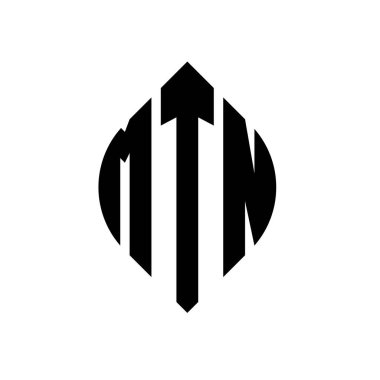 Çember ve elips şekilli MTN daire harf logosu tasarımı. Tipografik biçimli MTN elips harfleri. Üç baş harf daire şeklinde bir logo oluşturuyor. MTN Çember Amblemi Soyut Monogram Harf İşaretleyici Vektörü.