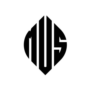 Çember ve elips şekilli MUS daire harf logosu tasarımı. MUS elips harfleri tipografik tarzda. Üç baş harf daire şeklinde bir logo oluşturuyor. MUS Çemberi Amblemi Soyut Monogram Harf İşaretleme Vektörü.