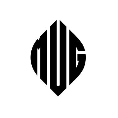 MUG circle letter logo design with circle and ellipse shape. MUG ellipse letters with typographic style. The three initials form a circle logo. MUG Circle Emblem Abstract Monogram Letter Mark Vector.