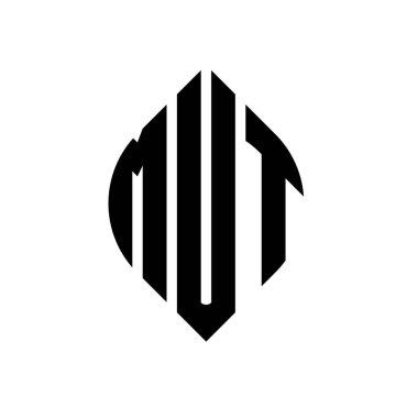 Çember ve elips şekilli MUT daire harf logosu tasarımı. Typographic tarzında MUT elips harfleri. Üç baş harf daire şeklinde bir logo oluşturuyor. MUT Çemberi Amblemi Soyut Monogram Harf İşaretleyici Vektörü.