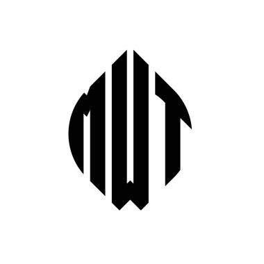 Çember ve elips şekilli MWT daire harf logosu tasarımı. Tipografik biçimli MWT elips harfleri. Üç baş harf daire şeklinde bir logo oluşturuyor. MWT Çemberi Amblemi Soyut Monogram Harf İşaretleyici Vektörü.