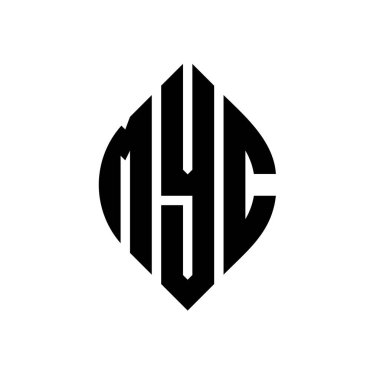 MYC circle letter logo design with circle and ellipse shape. MYC ellipse letters with typographic style. The three initials form a circle logo. MYC Circle Emblem Abstract Monogram Letter Mark Vector.