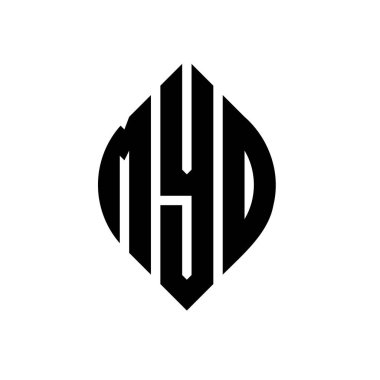 Çember ve elips şekilli MYD daire harf logosu tasarımı. Tipografik biçimli MYD elips harfleri. Üç baş harf daire şeklinde bir logo oluşturuyor. MYD Çember Amblemi Soyut Monogram Harf İşaretleyici Vektörü.