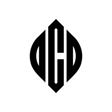 Çember ve elips şekilli OCD daire harf logosu tasarımı. Baskı biçiminde OCD elips harfleri. Üç baş harf daire şeklinde bir logo oluşturuyor. OCD Çemberi Amblemi Soyut Monogram Harf İşaretleyici Vektörü.
