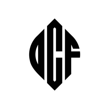 Çember ve elips şekilli OCF daire harf logosu tasarımı. Tipografik biçimli OCF elips harfleri. Üç baş harf daire şeklinde bir logo oluşturuyor. OCF Çember Amblemi Soyut Monogram Harf İşaretleyici Vektörü.