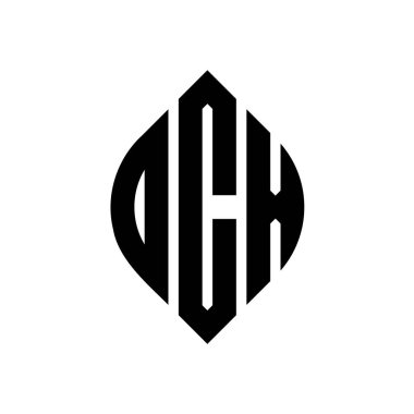 Çember ve elips şekilli OCX daire harf logosu tasarımı. Tipografik biçimli OCX elips harfleri. Üç baş harf daire şeklinde bir logo oluşturuyor. OCX Çember Amblemi Soyut Monogram Harf İşaretleyici Vektörü.