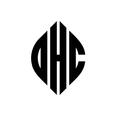 Çember ve elips şekilli OHC daire harf logosu tasarımı. Tipografik biçimli OHC elips harfleri. Üç baş harf daire şeklinde bir logo oluşturuyor. OHC Çember Amblemi Soyut Monogram Harf İşaretleyici Vektörü.