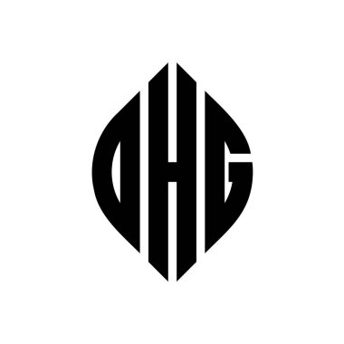 Çember ve elips şekilli OHG daire harf logosu tasarımı. Tipografik biçimli OHG elips harfleri. Üç baş harf daire şeklinde bir logo oluşturuyor. OHG Çember Amblemi Soyut Monogram Harf İşaretleyici Vektörü.