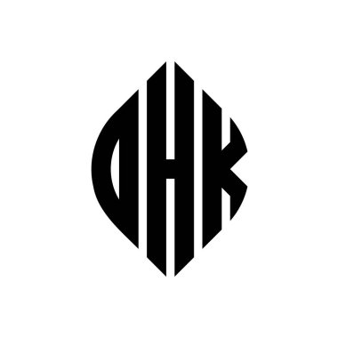 Çember ve elips şekilli OHK daire harf logosu tasarımı. Tipografik biçimli OHK elips harfleri. Üç baş harf daire şeklinde bir logo oluşturuyor. OHK Çember Amblemi Soyut Monogram Harf İşaretleyici Vektörü.