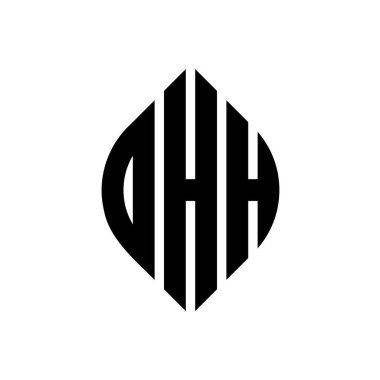 Çember ve elips şekilli yuvarlak harf logosu tasarımı. Tipografik biçimli elips harfler. Üç baş harf daire şeklinde bir logo oluşturuyor. OHH Çember Amblemi Soyut Monogram Harf İşaretleme Vektörü.