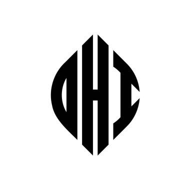 Daire şeklinde ve elips şeklinde yuvarlak harfli logo tasarımı. Tipografik şekilli elips harfler. Üç baş harf daire şeklinde bir logo oluşturuyor. OHI Çember Amblemi Soyut Monogram Harf İşaretleme Vektörü.