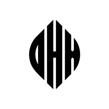Çember ve elips şekilli OHX daire harf logosu tasarımı. Tipografik biçimli OHX elips harfleri. Üç baş harf daire şeklinde bir logo oluşturuyor. OHX Çember Amblemi Soyut Monogram Harf İşaretleyici Vektörü.