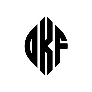 Çember ve elips şekilli OKF daire harf logosu tasarımı. Tipografik biçimli OKF elips harfleri. Üç baş harf daire şeklinde bir logo oluşturuyor. OKF Çember Amblemi Soyut Monogram Harf İşaretleyici Vektörü.